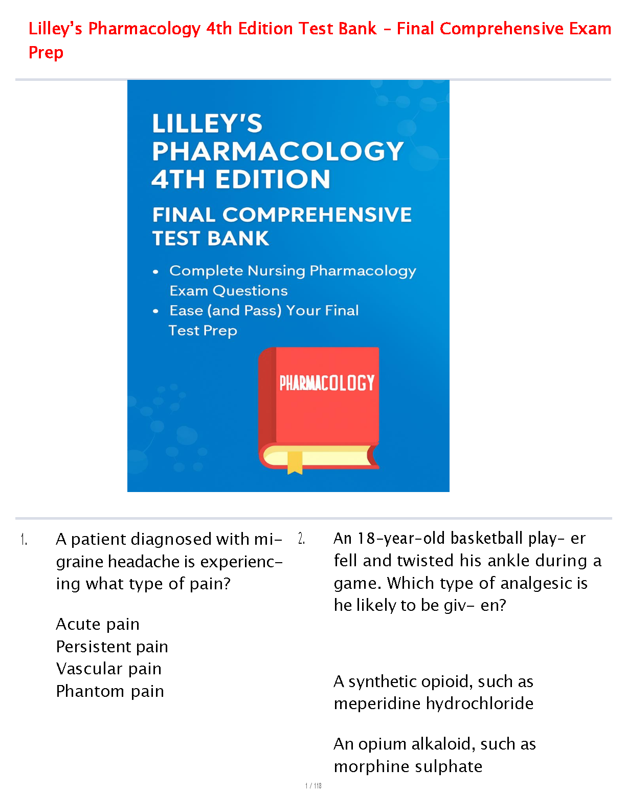Lilley’s Pharmacology 4th Edition Test Bank IMG-1