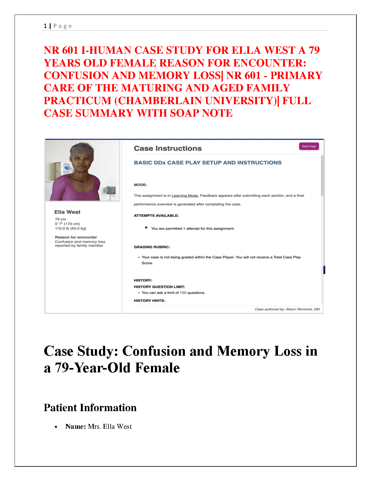 NR 601 Ella West iHuman Case SOAP Note Study Guide IMG-1