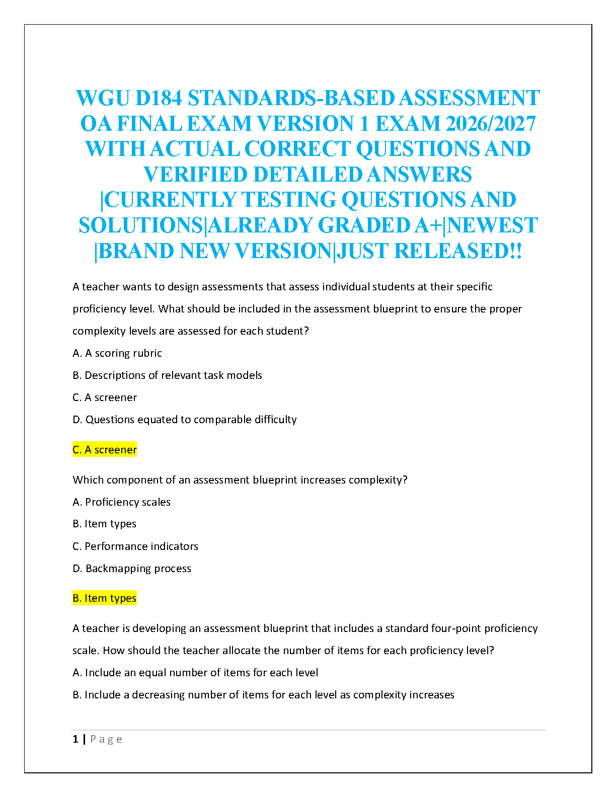 WGU D184 Final Exam Test Bank 2025/26 Verified Q&A