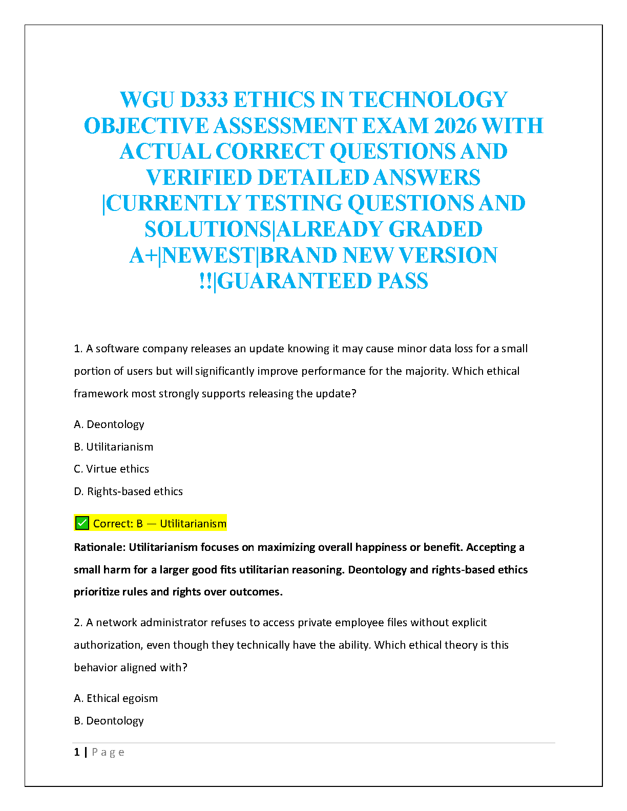 WGU D333 Ethics in Tech Test Bank with Answer Key IMG-1