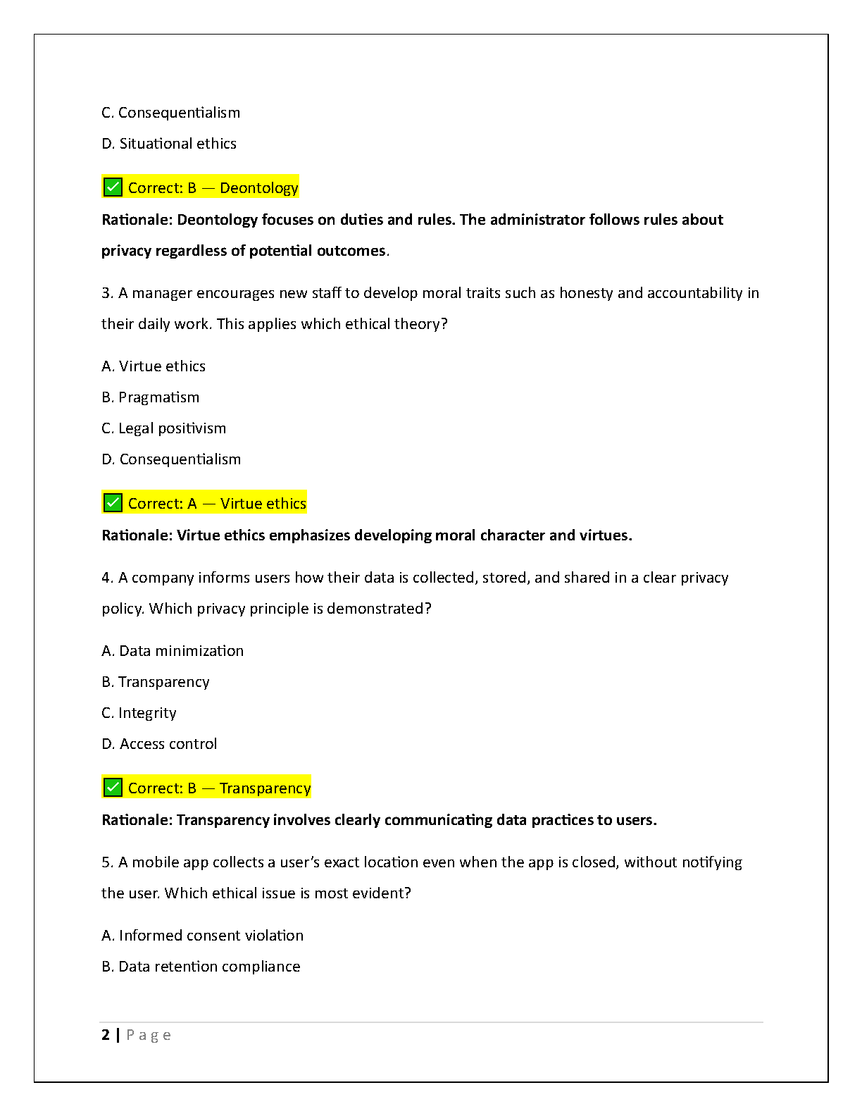 WGU D333 Ethics in Tech Test Bank with Answer Key