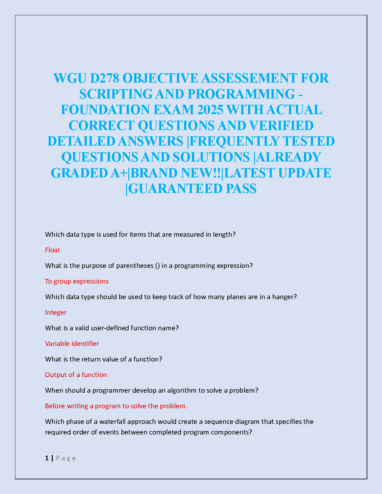 WGU D278 Scripting Test Bank 2025 Answers