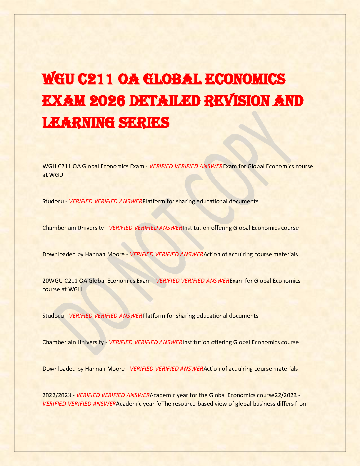 WGU C211 Global Economics for Business OA Test Bank 2026