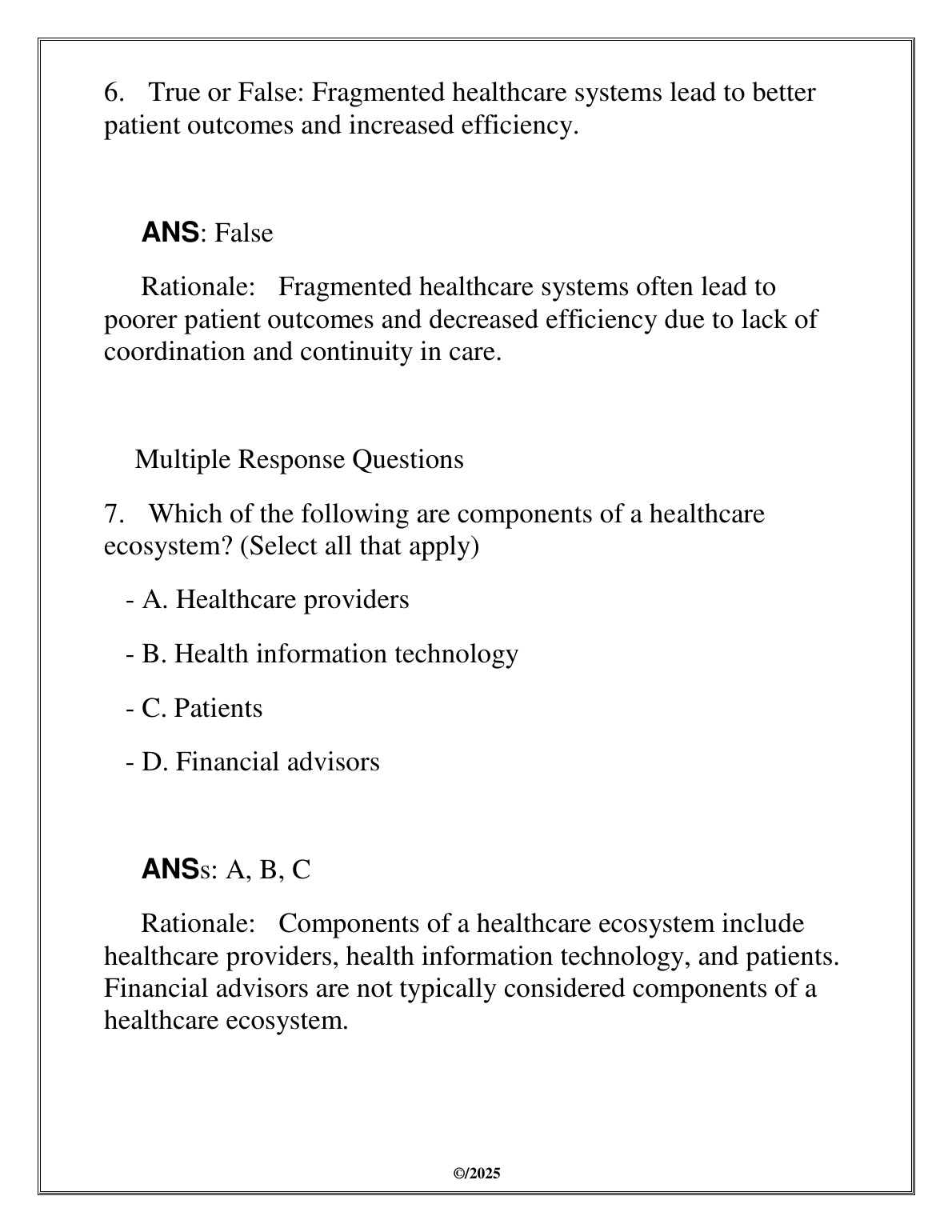 WGU C799 Healthcare Ecosystems Test Bank with Answers IMG-1