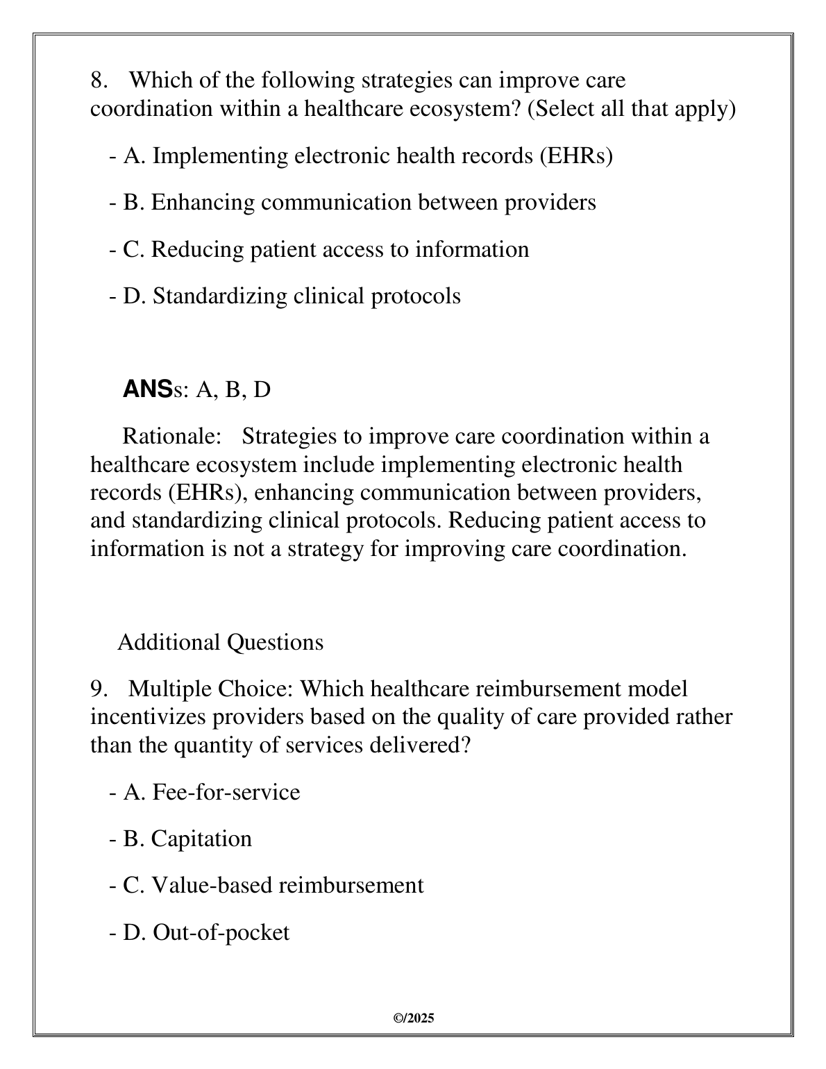 WGU C799 Healthcare Ecosystems Test Bank with Answers