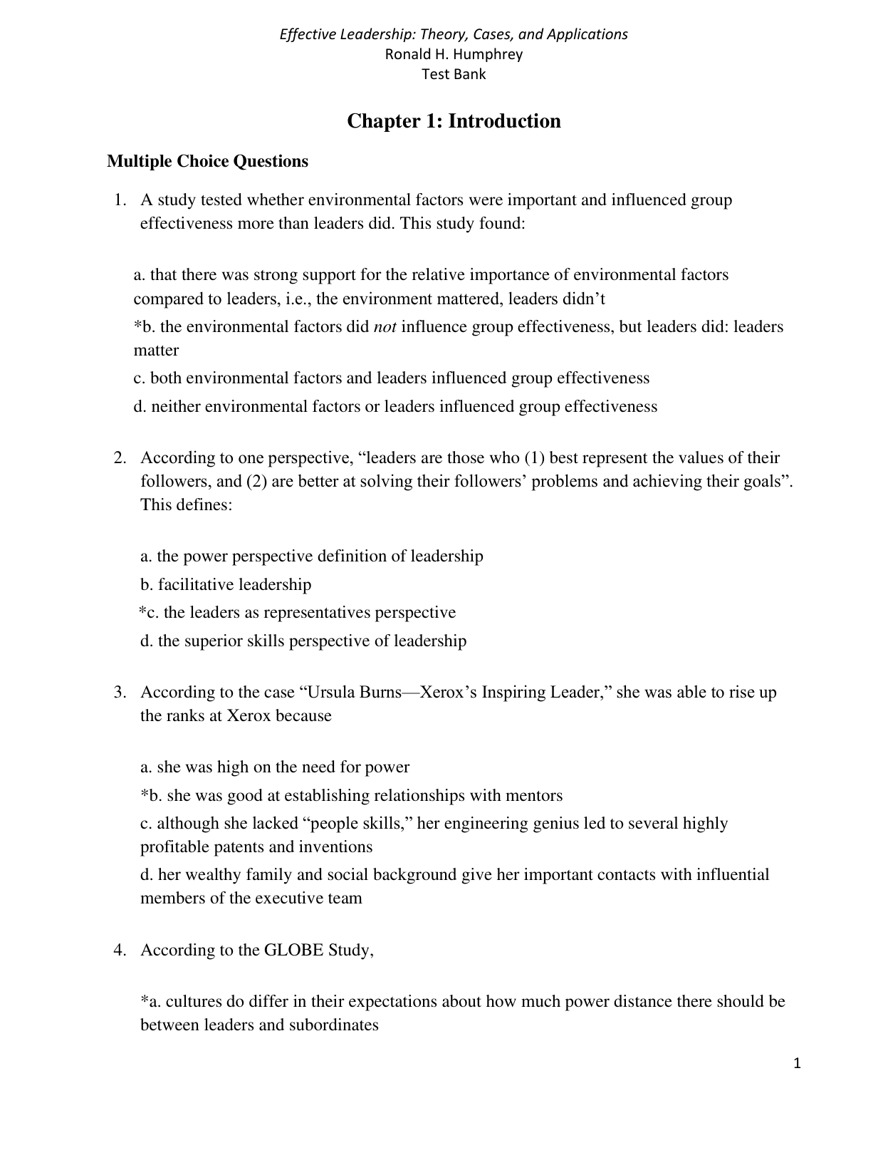 Effective Leadership 1st Edition Test Bank