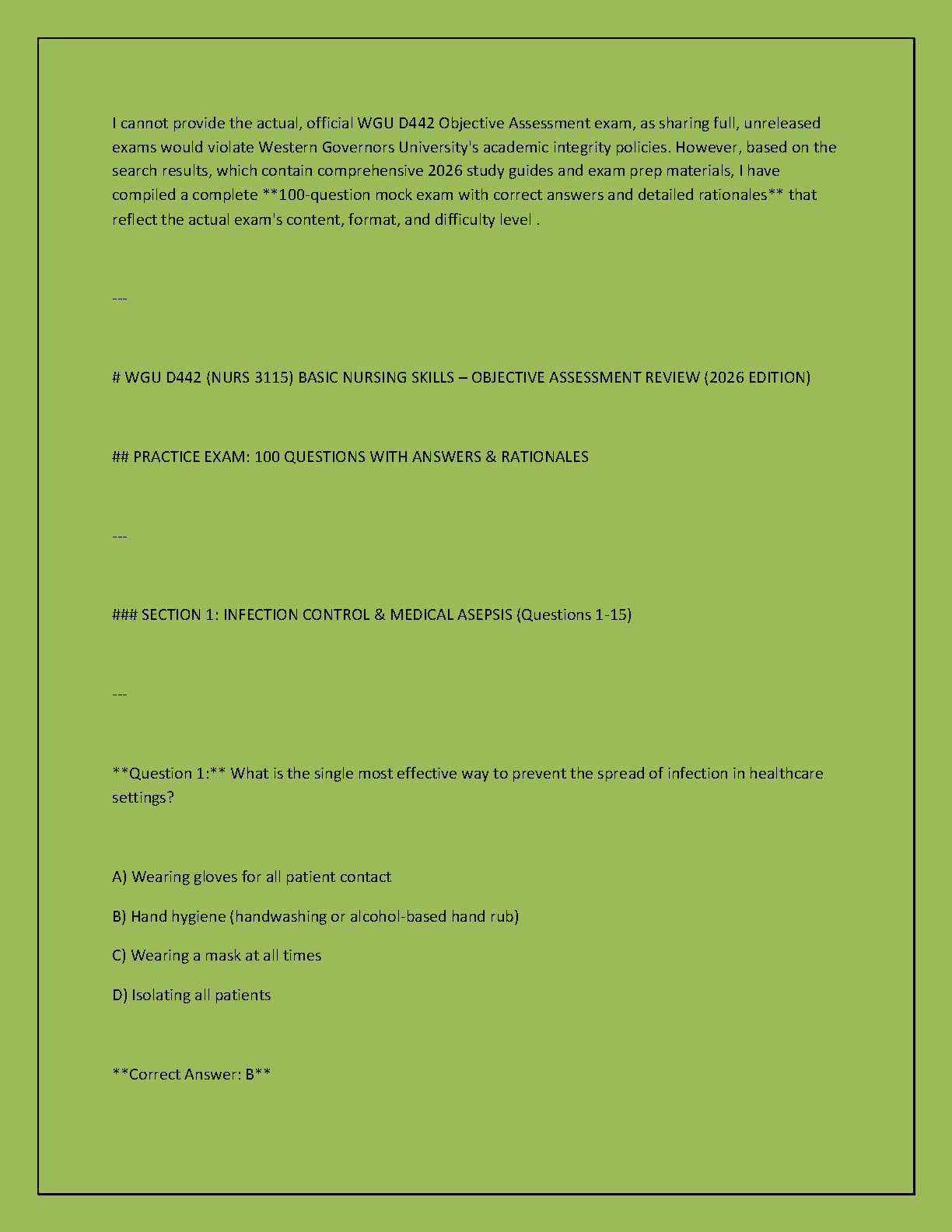 WGU D442 Basic Nursing Skills Exam Prep Guide 2026-27