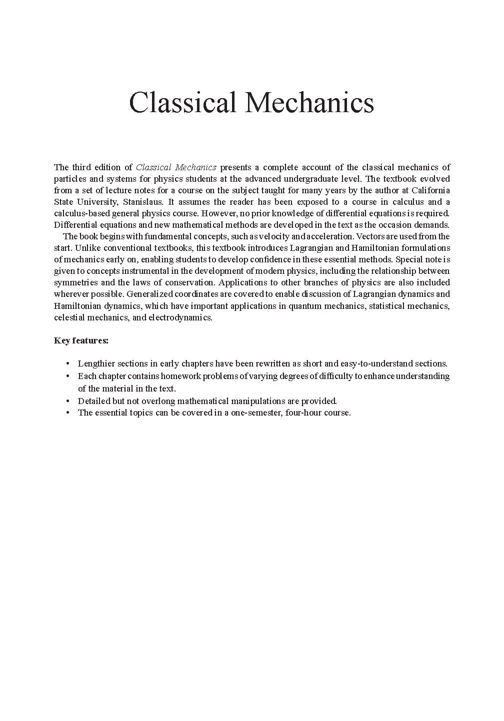 Chow Classical Mechanics 3e Test Bank Solutions