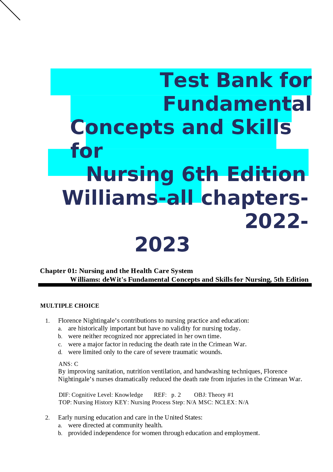 Nursing Fundamental Concepts Test Bank 2026/27 Solutions
