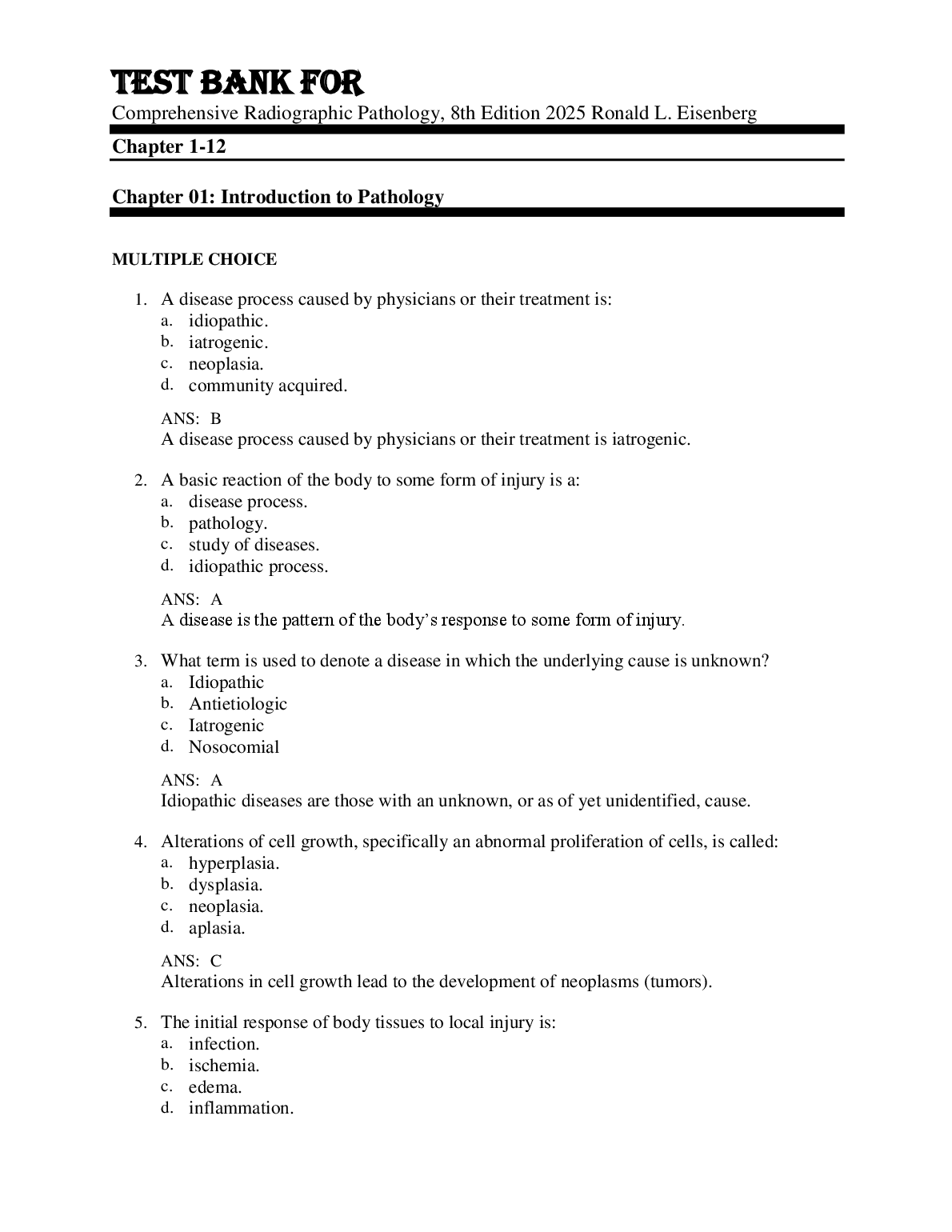 Radiographic Pathology Test Bank 2026/27 Edition
