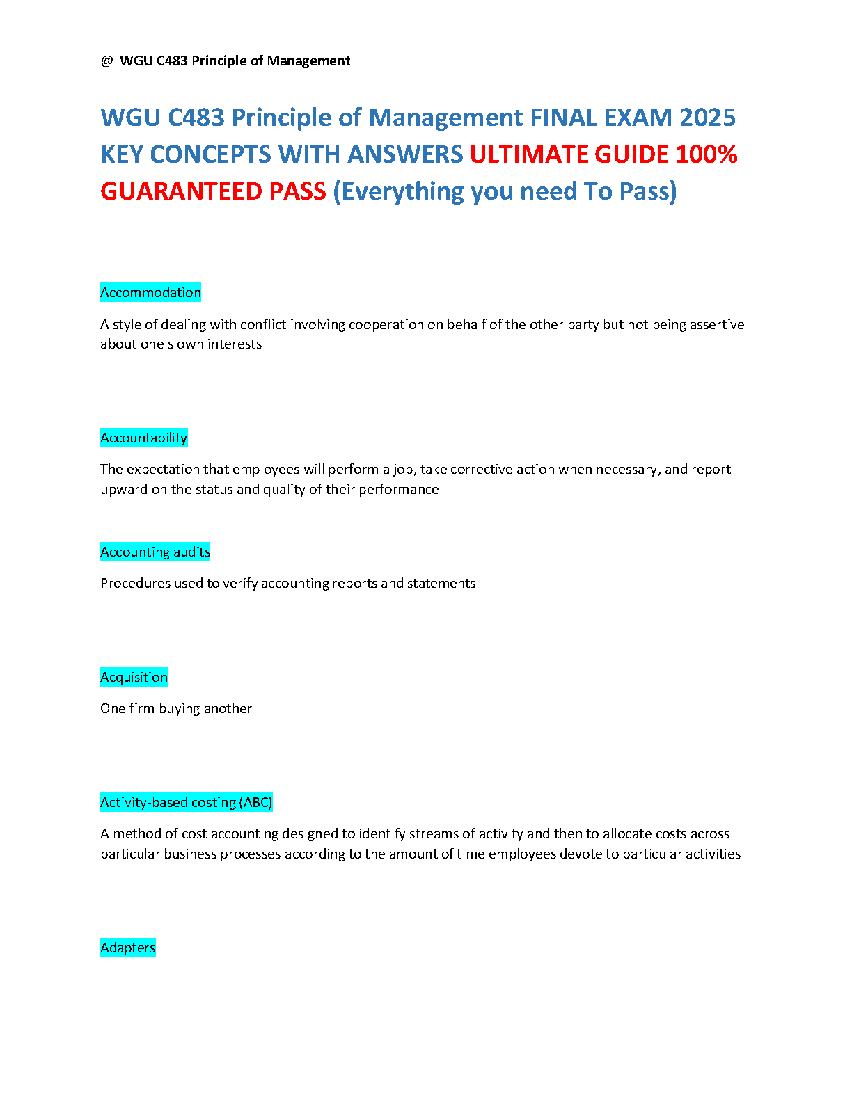 WGU C483 Management Final Exam Study Guide 2025 IMG-1