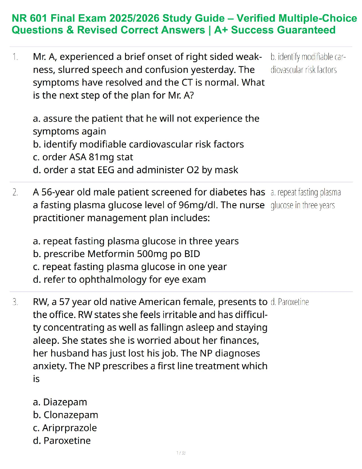 NR 601 Final Exam Test Bank 2025/2026 with Solutions