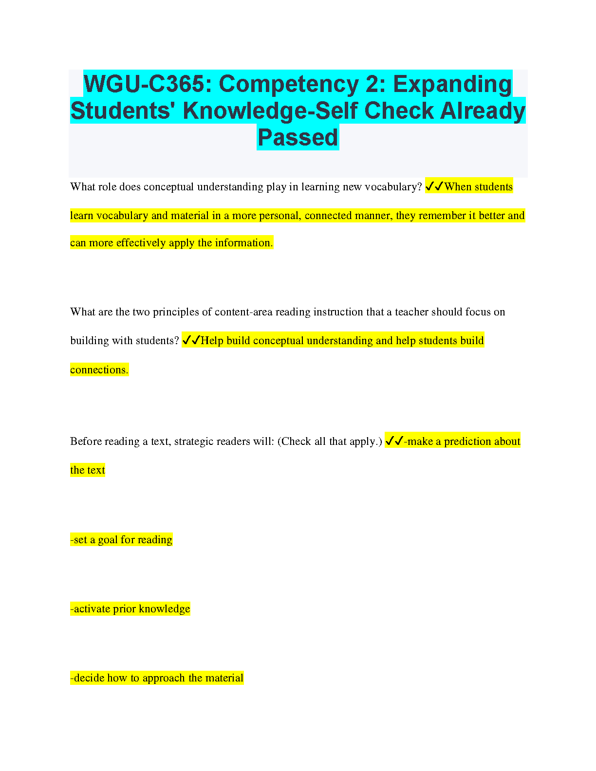 WGU C365 Comp 2 Self Check Study Guide 2024