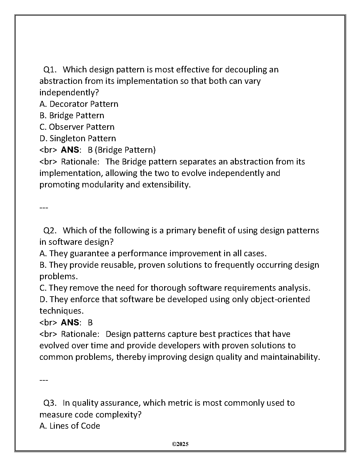 WGU ITSW 3151 Software Design QA Test Bank 2025