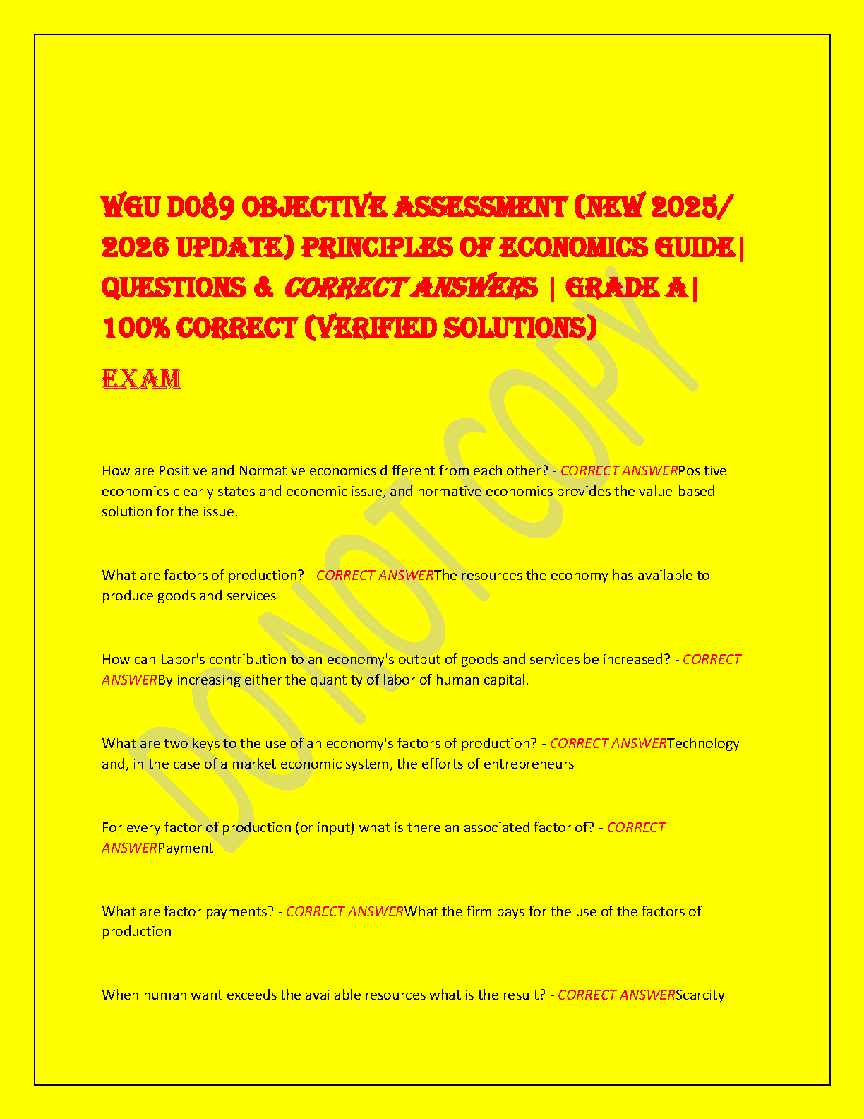 WGU D089 Principles of Economics Test Bank 2025/2026