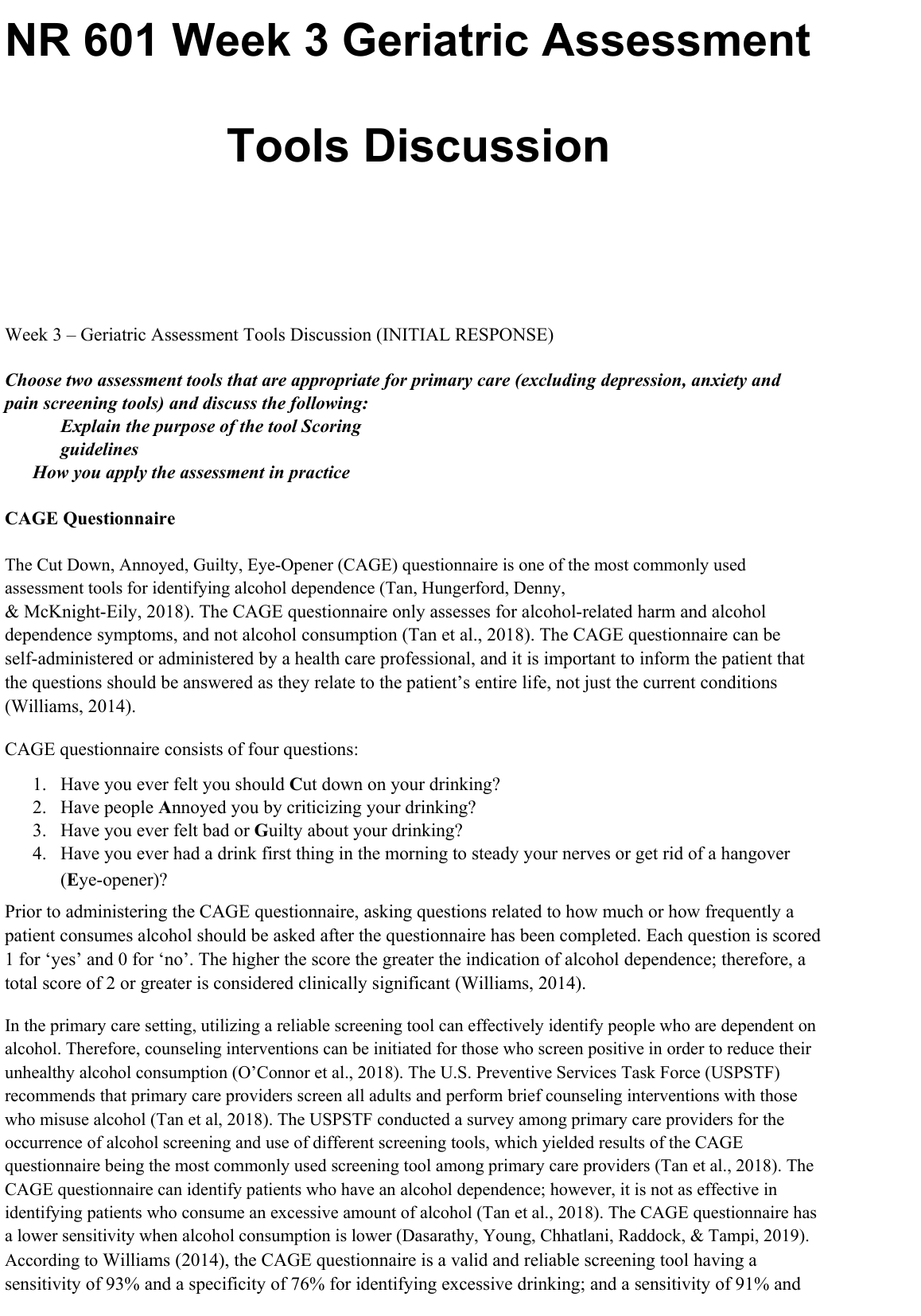 NR 601 Wk 3 Geriatric Assessment Tools CAGE Solution IMG-1