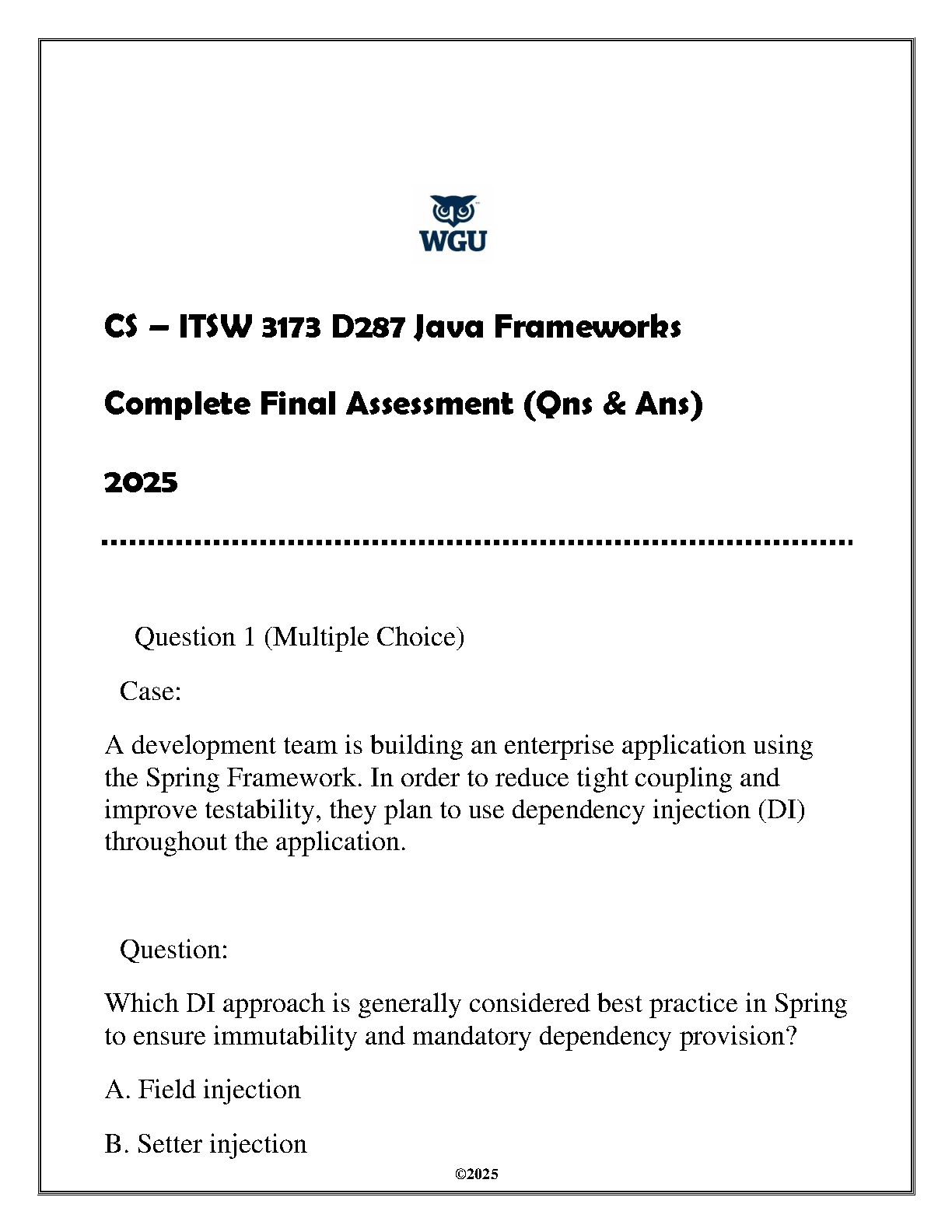WGU ITSW 3173 Java Frameworks Exam Q&A Guide IMG-1
