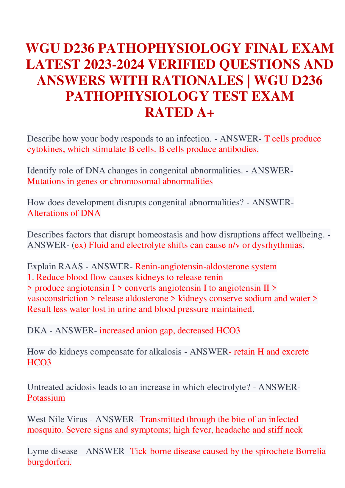 WGU D236 Pathophysiology Final Exam Test Bank