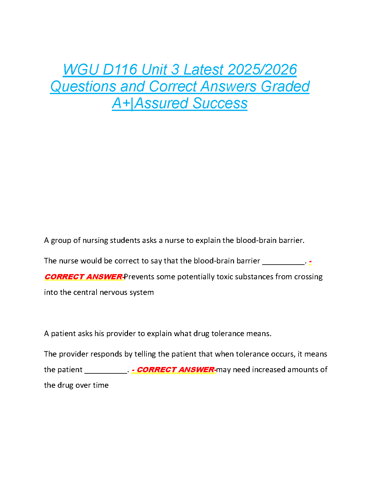 WGU D116 Unit 3 Exam Questions and Answers 2025/2026 Guide IMG-1