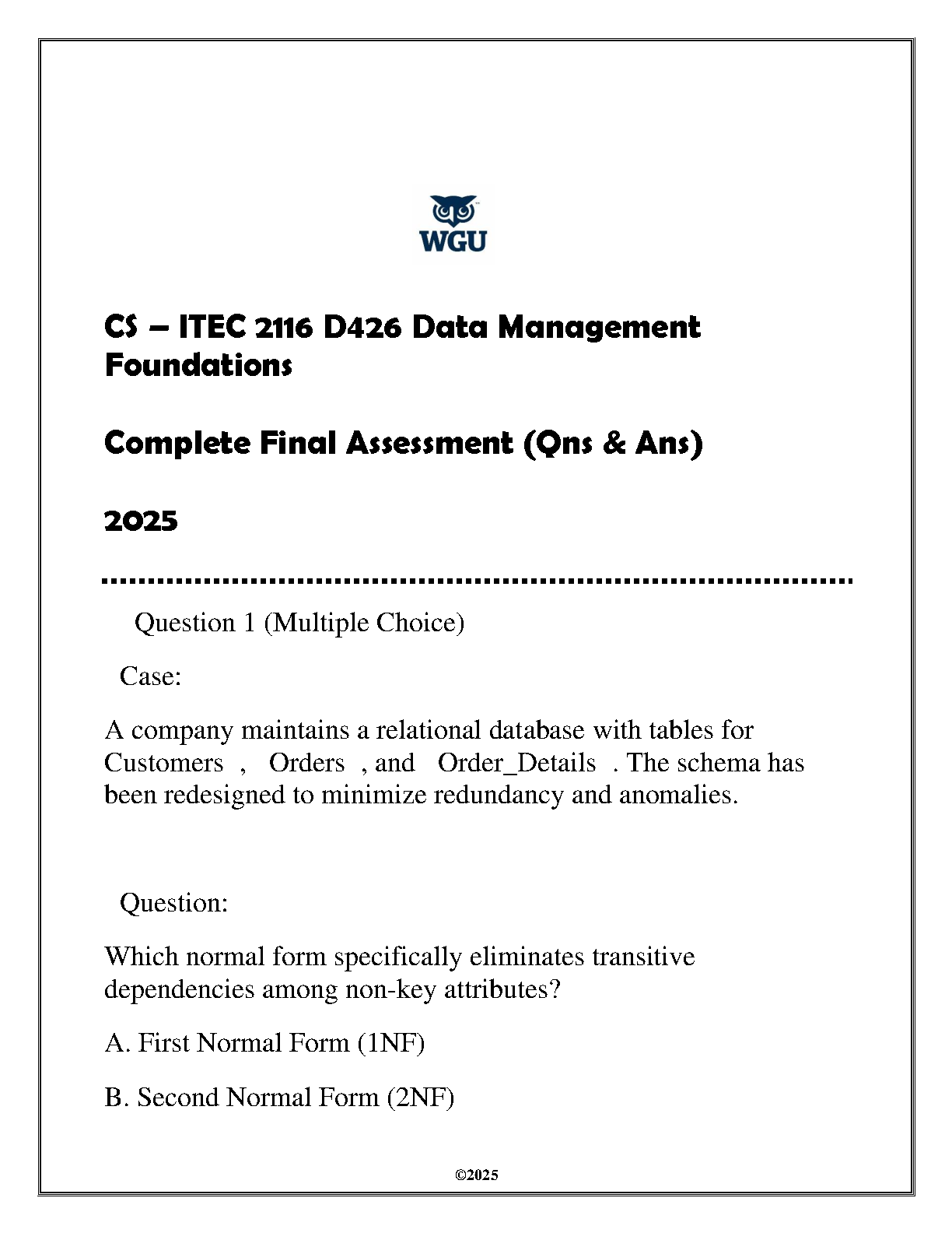 WGU ITEC 2116 D426 Data Mgmt Final Exam Qs & As 2025 IMG-1