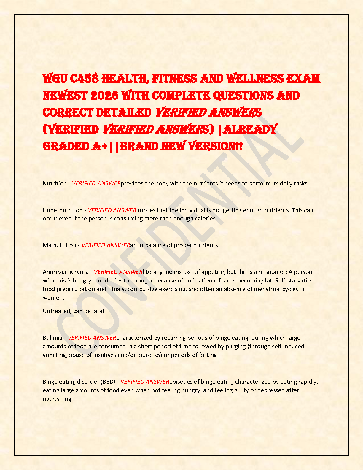 WGU C458 Health Fitness Wellness Study Guide Questions Answers