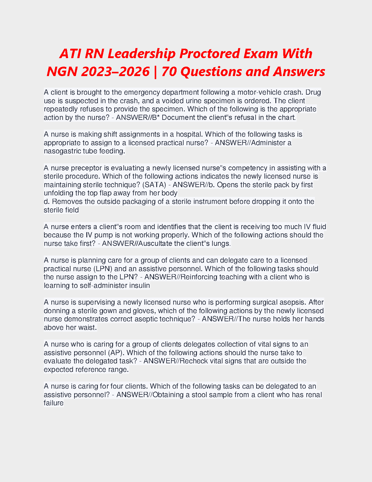ATI RN Leadership NGN Test Bank 2026 | 70 Qs IMG-1