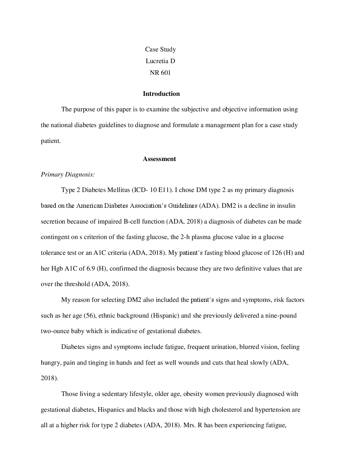 NR 601 Case Study Lucretia D 2023/2024 Solution
