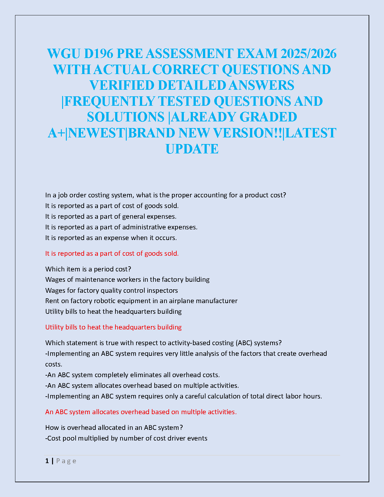 WGU D196 Pre-Assessment Exam 2025/2026 Verified Solutions