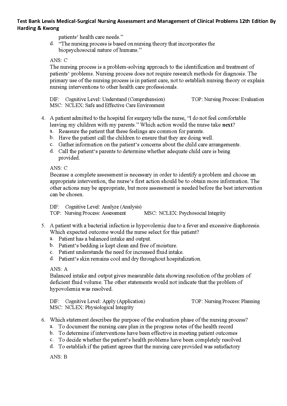 Lewis Med Surg Nursing Test Bank 12e Harding 2026/27 IMG-3