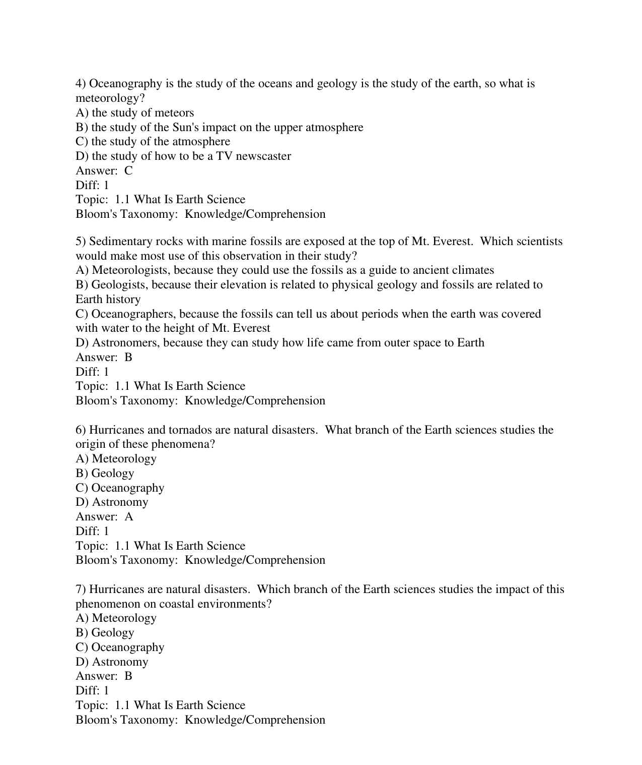 Earth Science 14th Edition TEST BANK