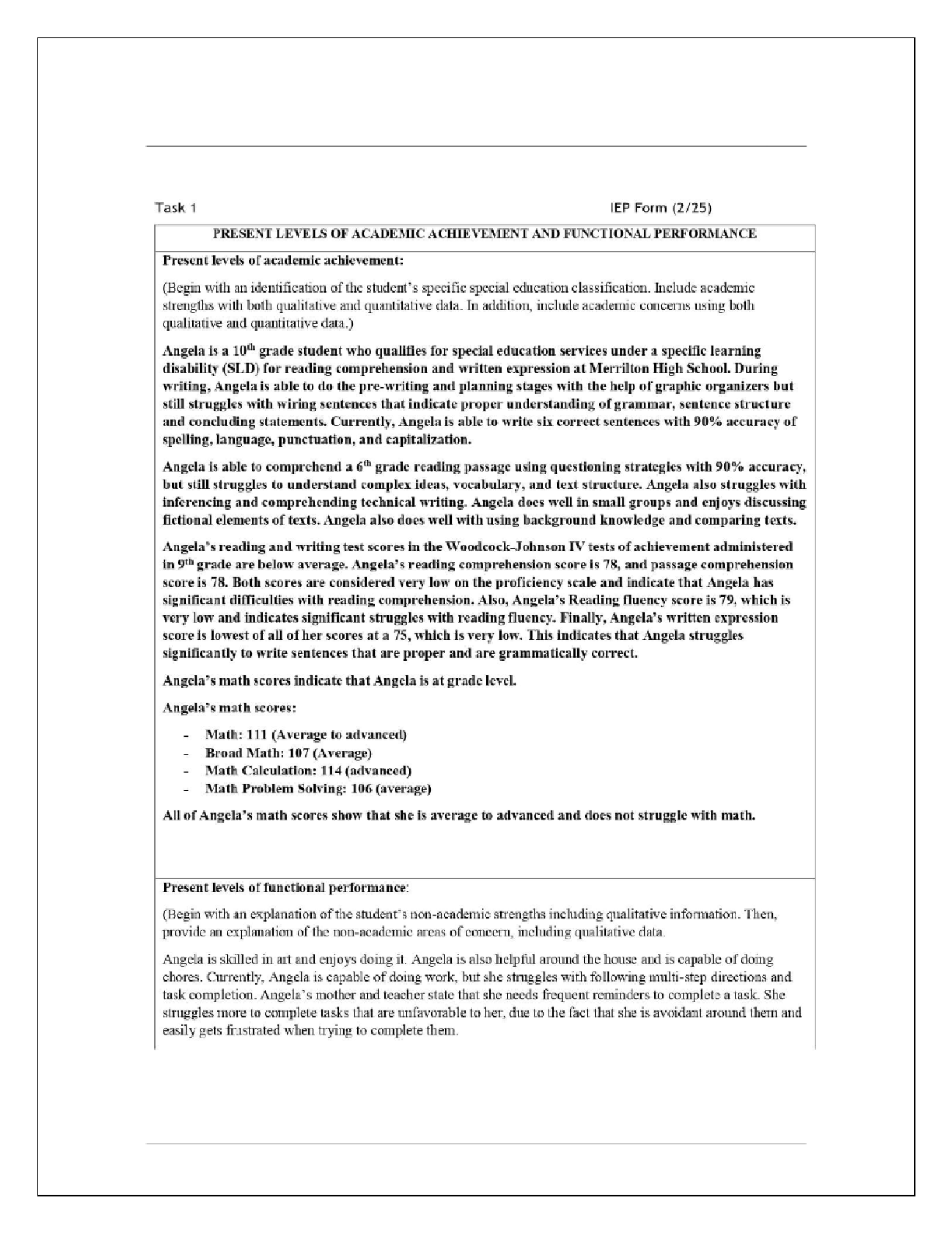 WGU D756 Task 1 Angela Madina IEP Form Solution Guide