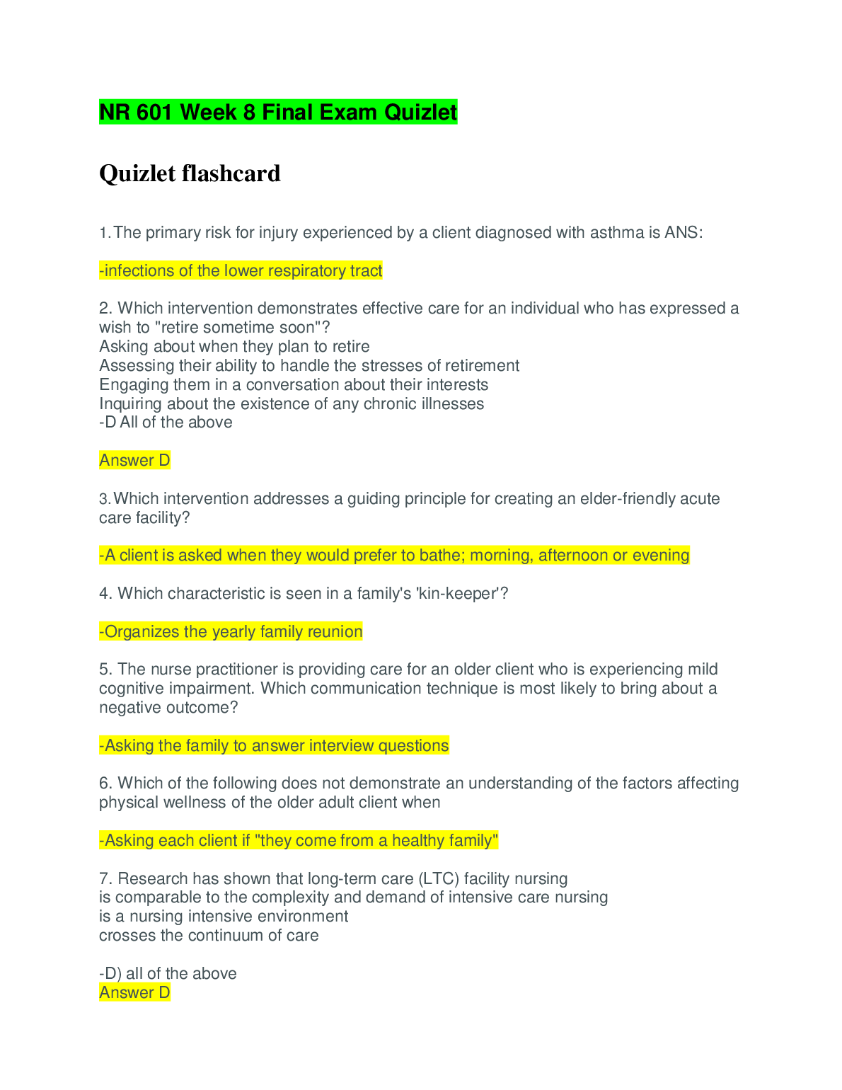 NR 601 Week 8 Final Exam Solutions and Key Concepts