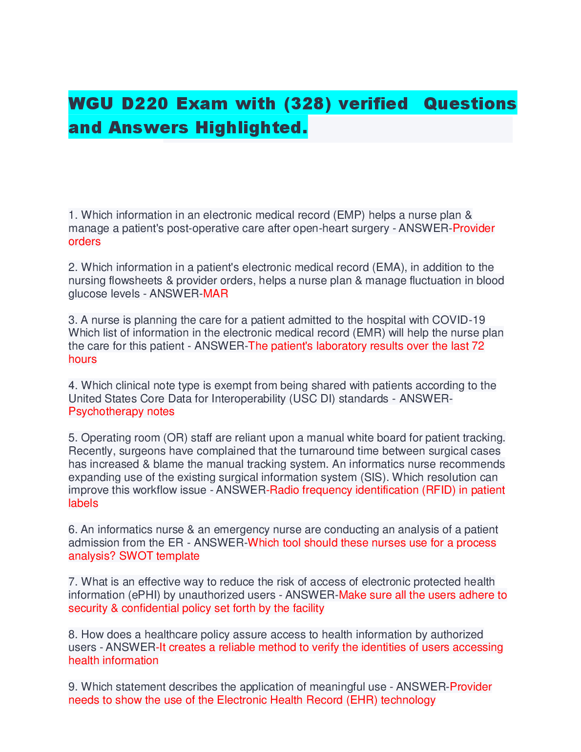 WGU D220 Exam Prep: 328 Verified Qs 2023