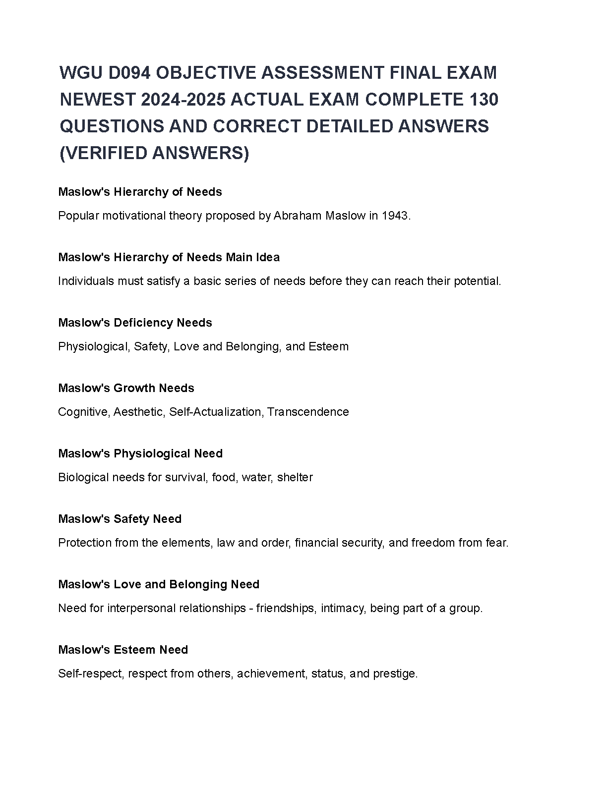 WGU D094 Final Exam Test Bank 2024-2025 | 130 Questions