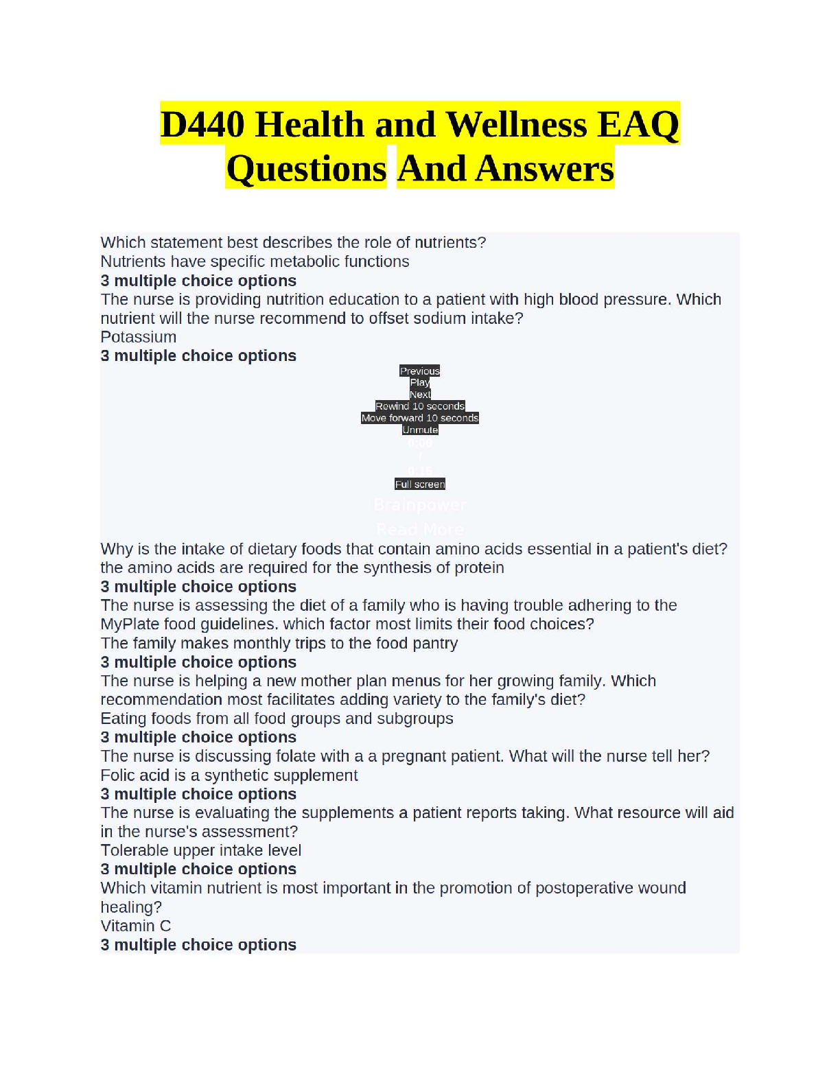 WGU D440 Nutrition EAQ Test Bank 2025/26