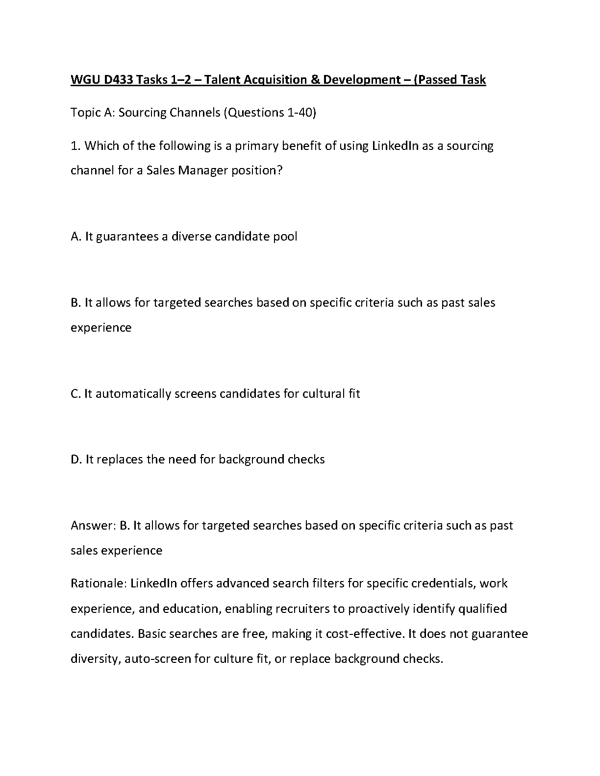 WGU D433 HRM Tasks 1-2 Talent Acquisition Study Guide 2026 IMG-1