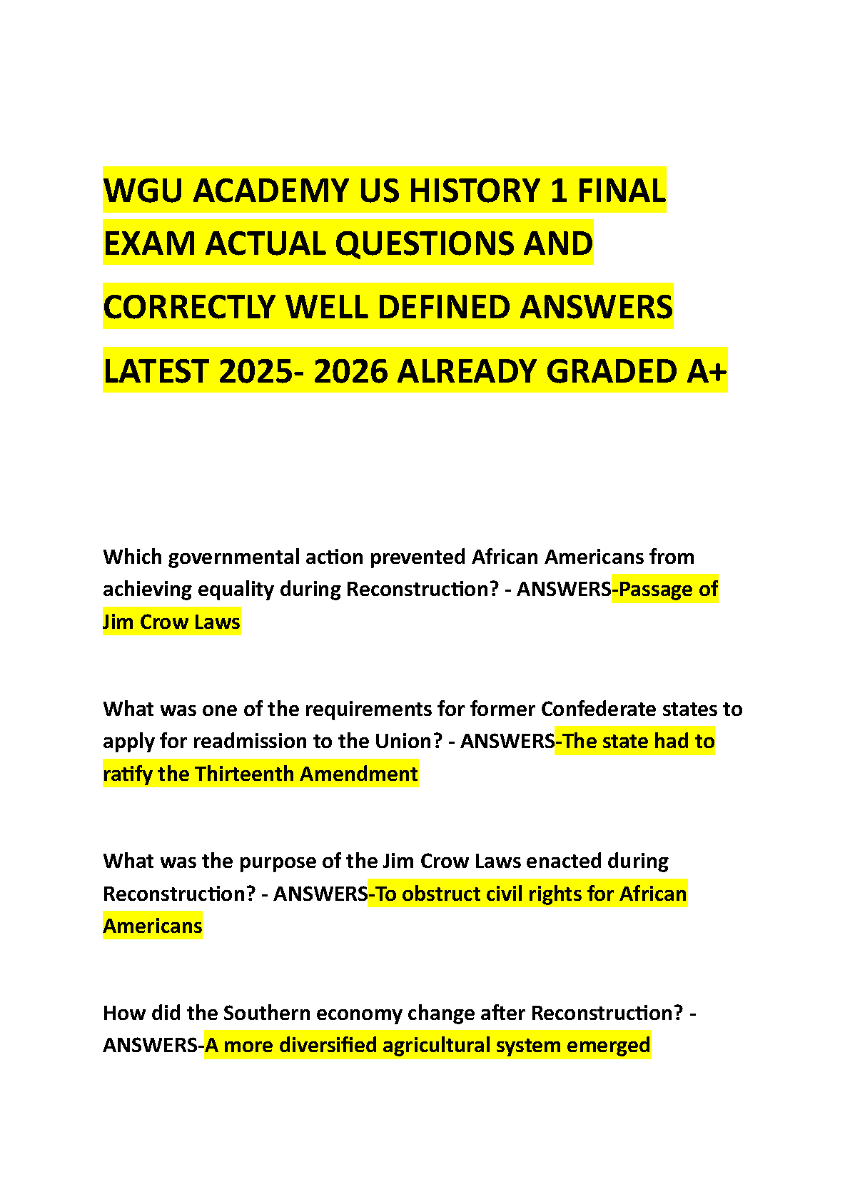WGU Academy US History 1 Final Exam 2025 Study Guide IMG-1