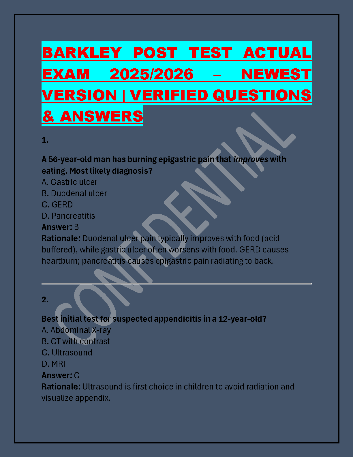 FNP AGNP Test Bank 2025/2026 Barkley Rationales