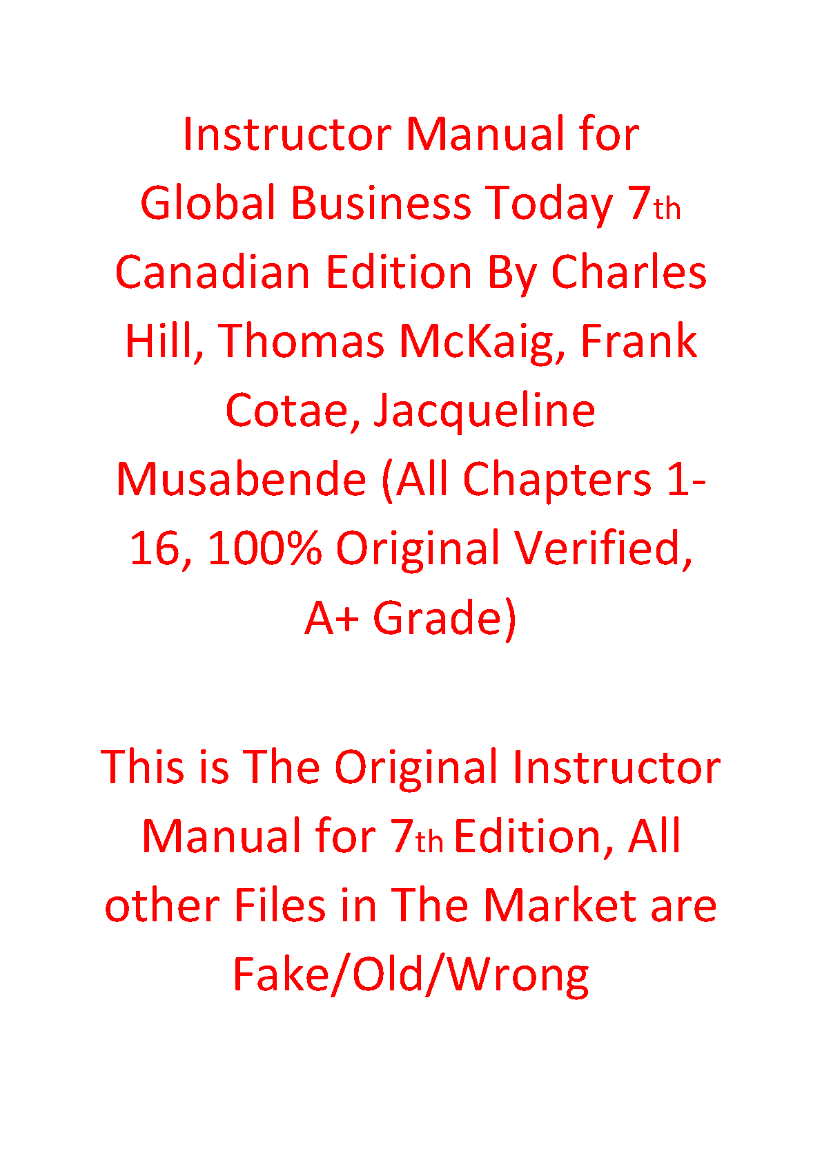 Global Business Today 7th Canadian Edition Instructor Manual