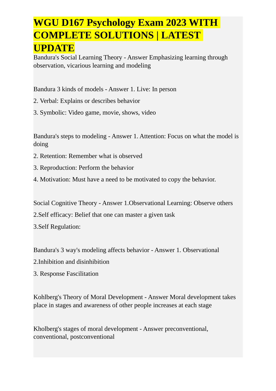 WGU D167 Psychology Exam Solutions and Study Guide