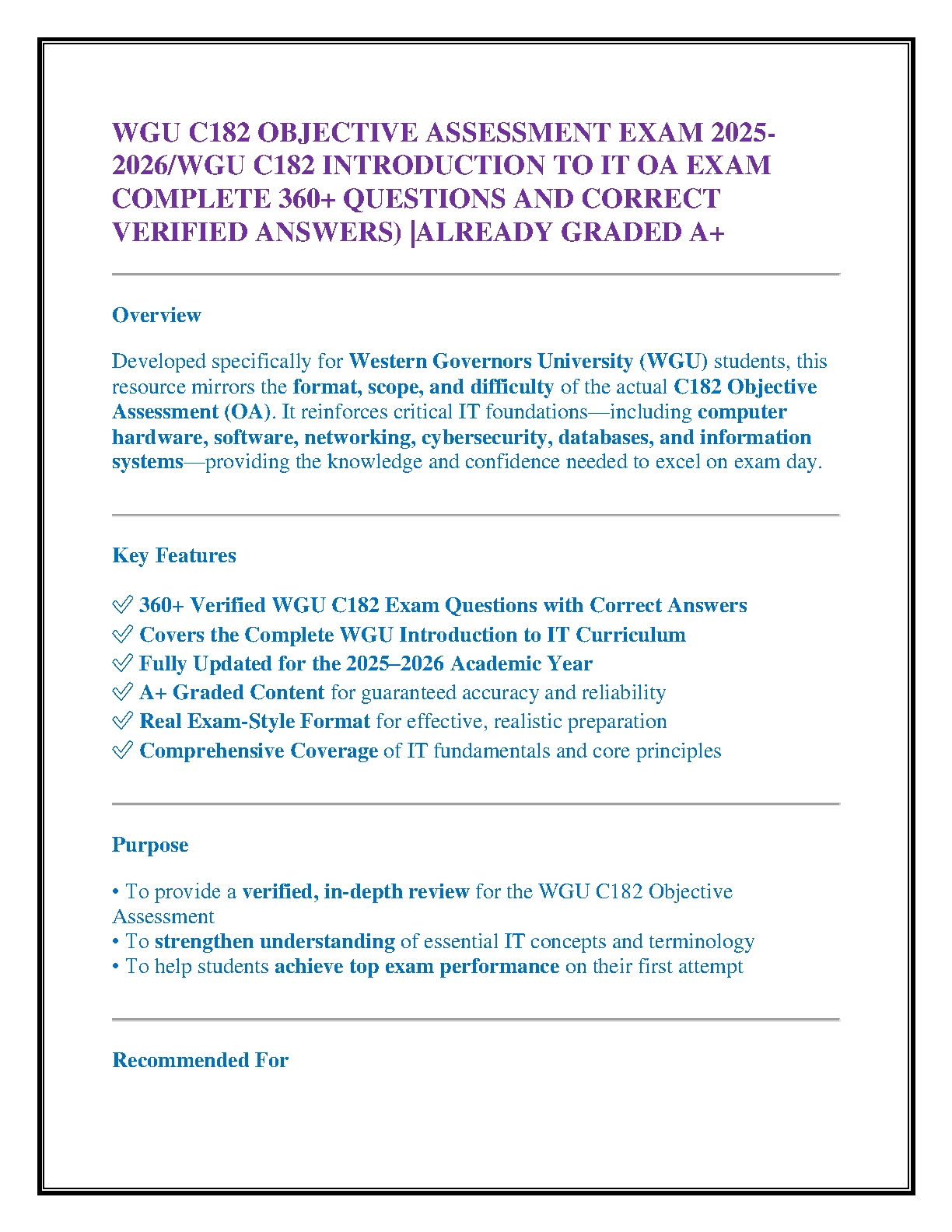 WGU C182 Intro to IT Test Bank 2025-2026