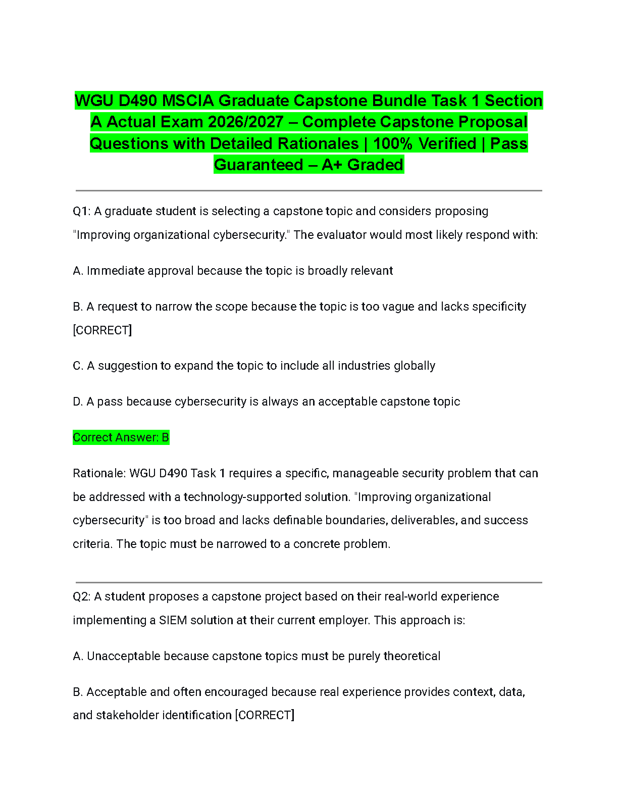 WGU D490 Task 1 Study Guide: Verified Answers & Rationales IMG-1