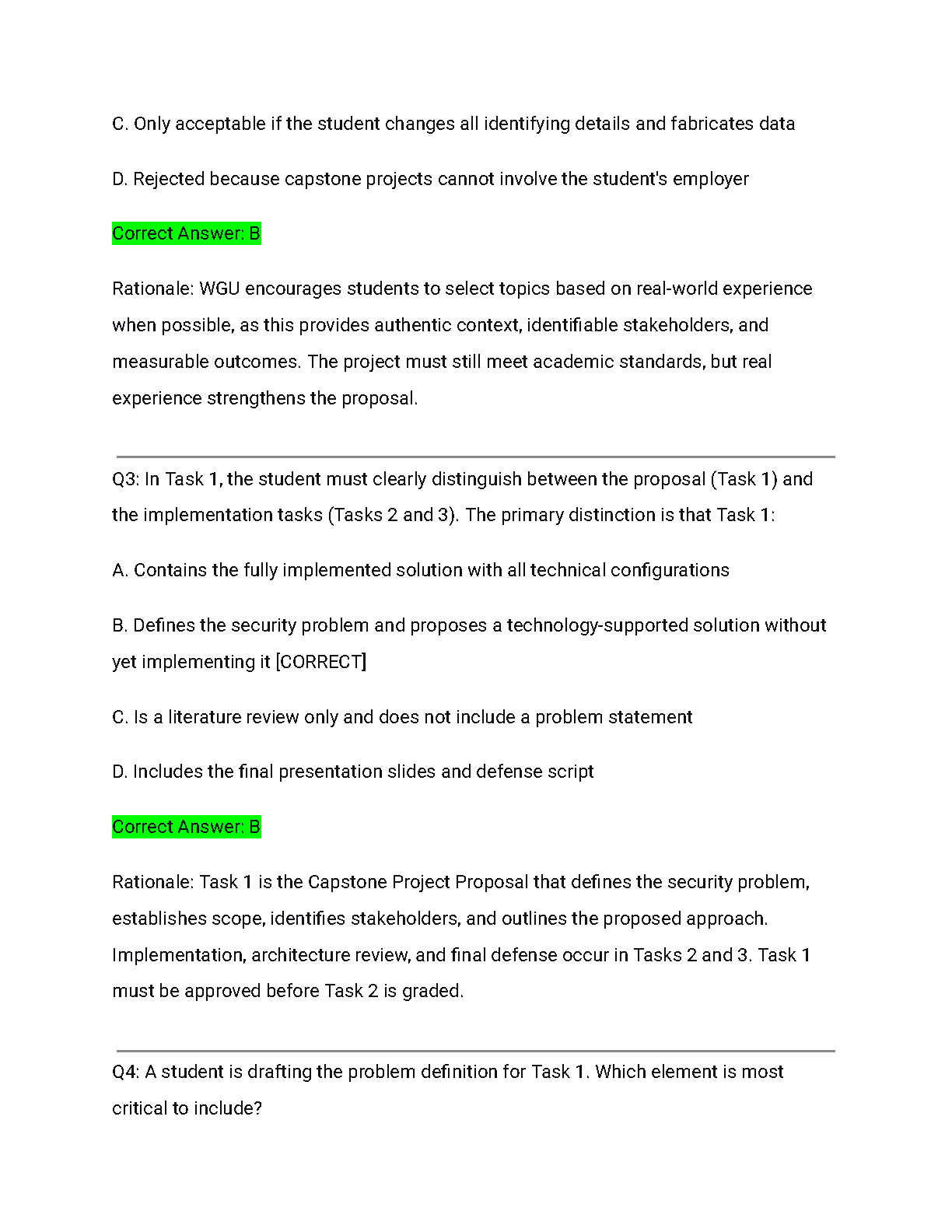 WGU D490 Task 1 Study Guide: Verified Answers & Rationales