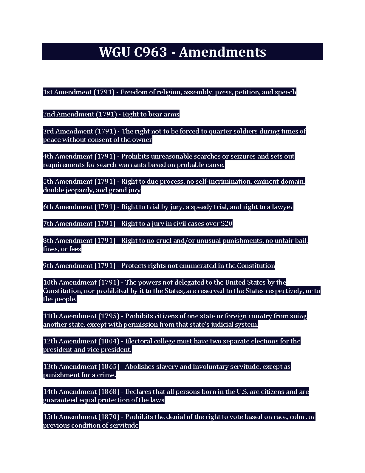 WGU C963 US Constitution Amendments Study Guide 2024-25 IMG-1