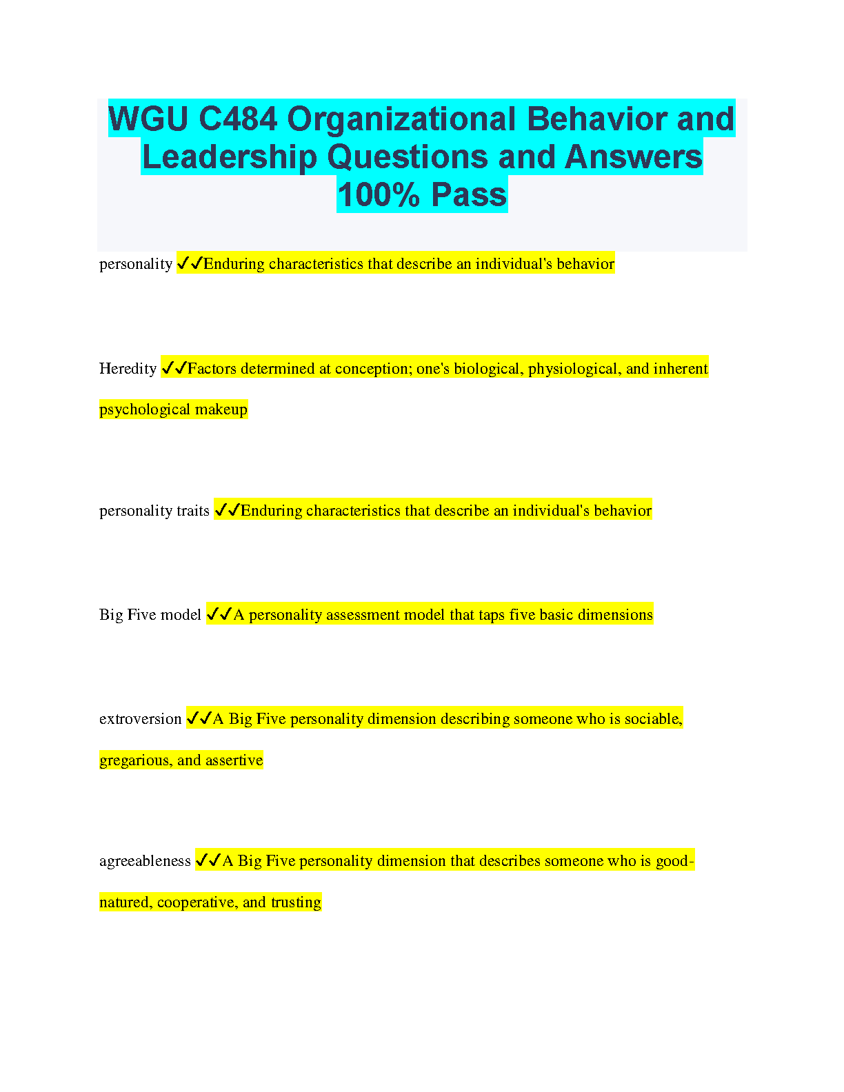 WGU C484 Org Behaviour Q&A 2024 Study Guide