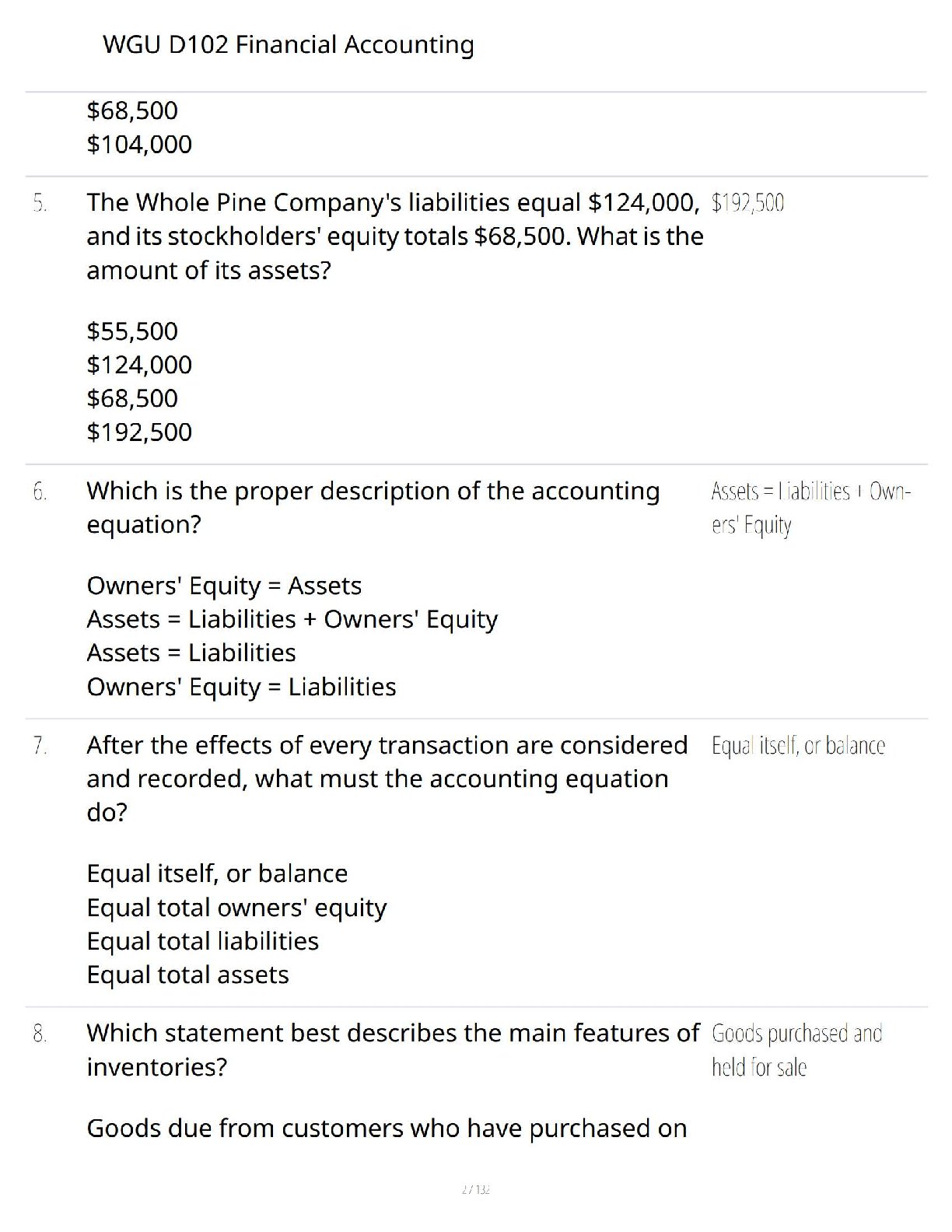 WGU D102 Financial Accounting Test Bank Q&A