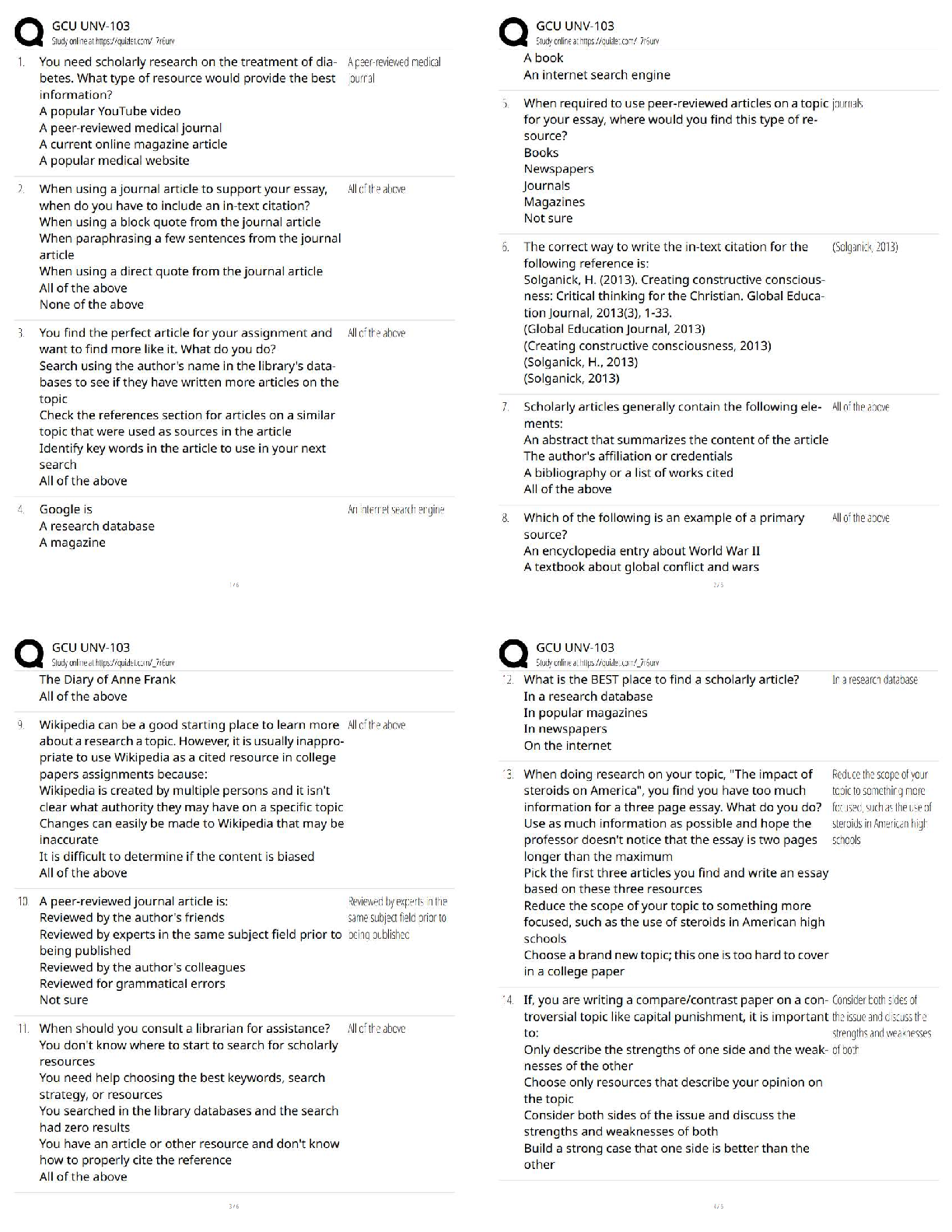 UNV-103 Test Bank: GCU University Success Exam Prep 2026 IMG-1