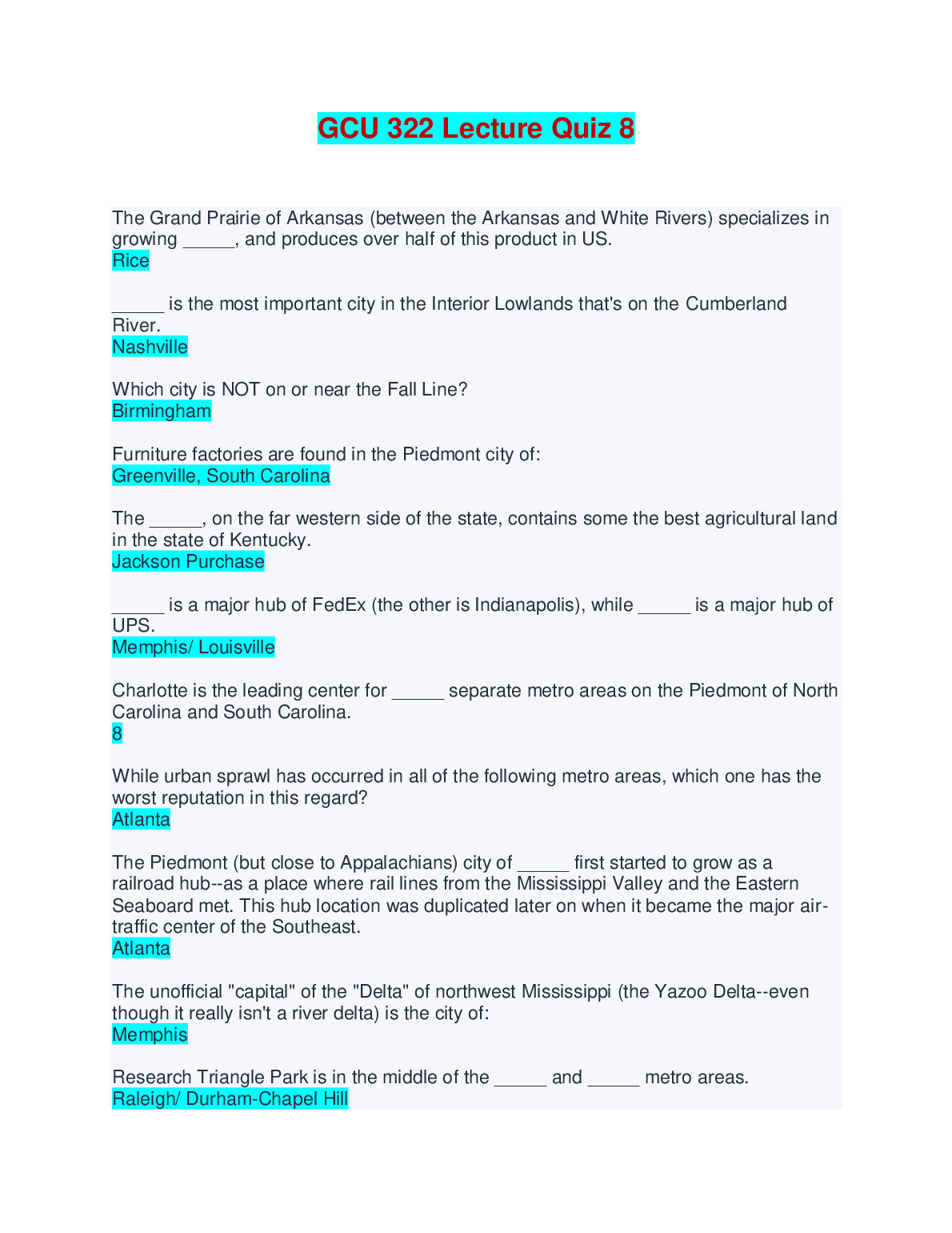 GCU 322 Quiz 8 Exam Prep Guide for 2026/27 Students