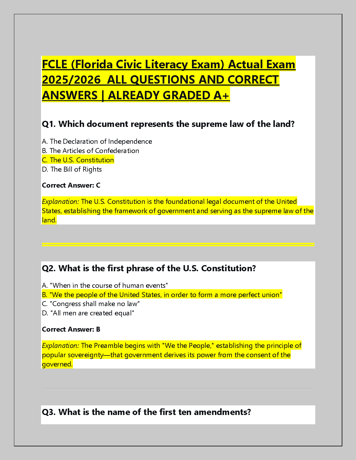 US Civics & Government Practice Exam 2026-27 Questions IMG-1