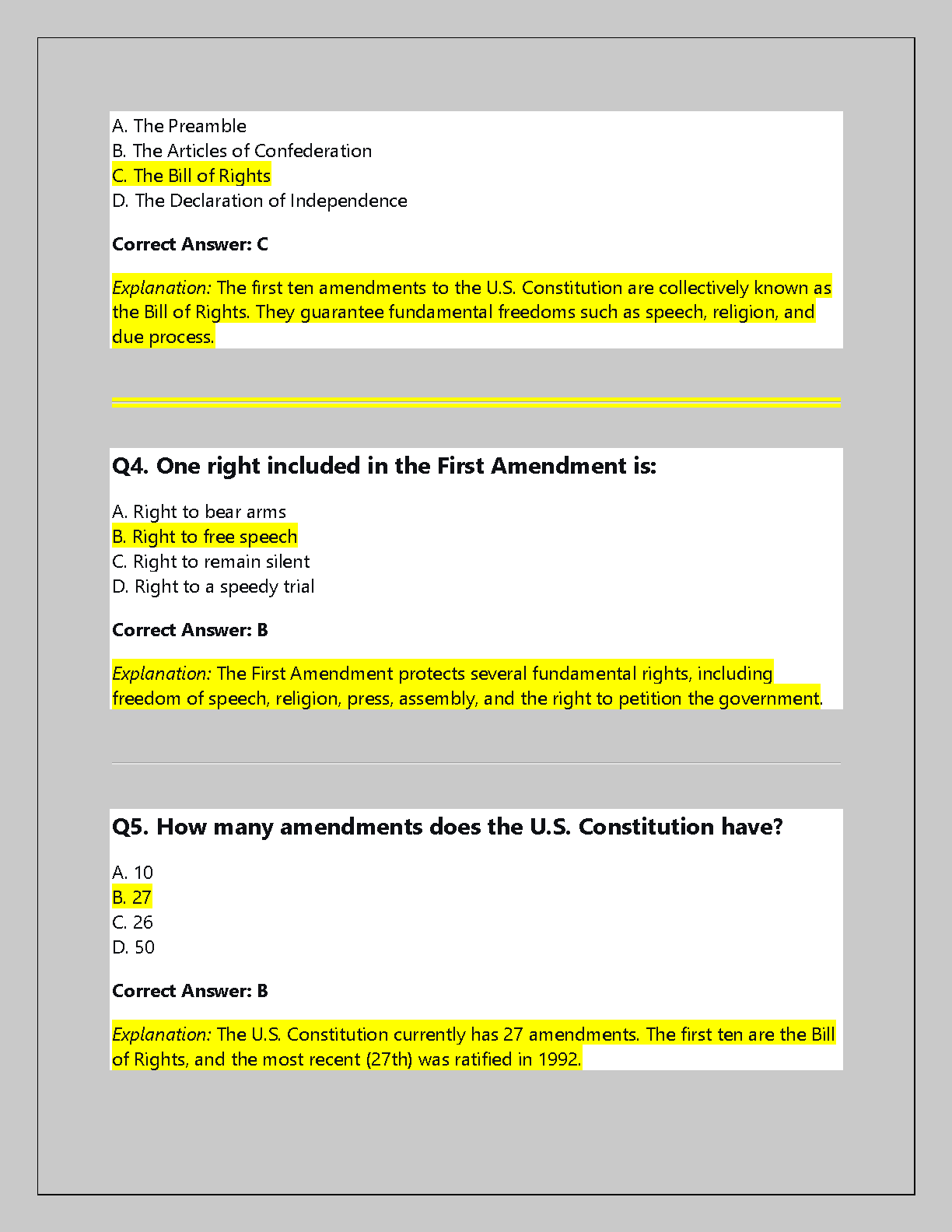 US Civics & Government Practice Exam 2026-27 Questions